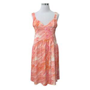 Asos Design NEW Corset Detail Drop Waist Midi Dress Pink Orange Tie Dye US  14
